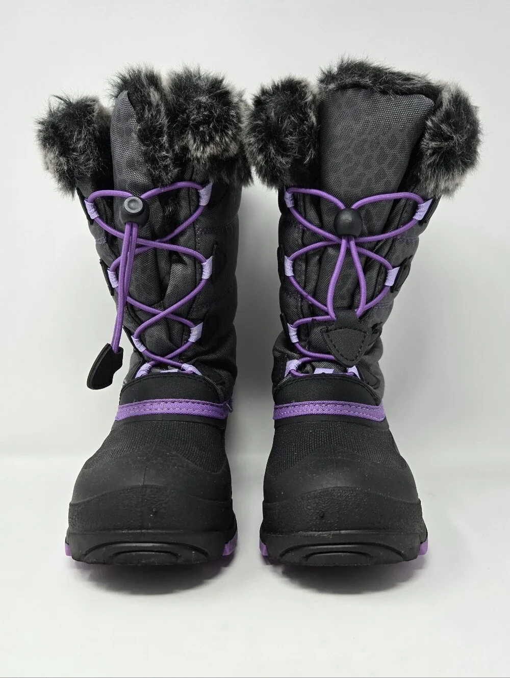 Kamik Girls' Winter Snow Boots - Gray with Purple Trim - Size Girl's Youth 13